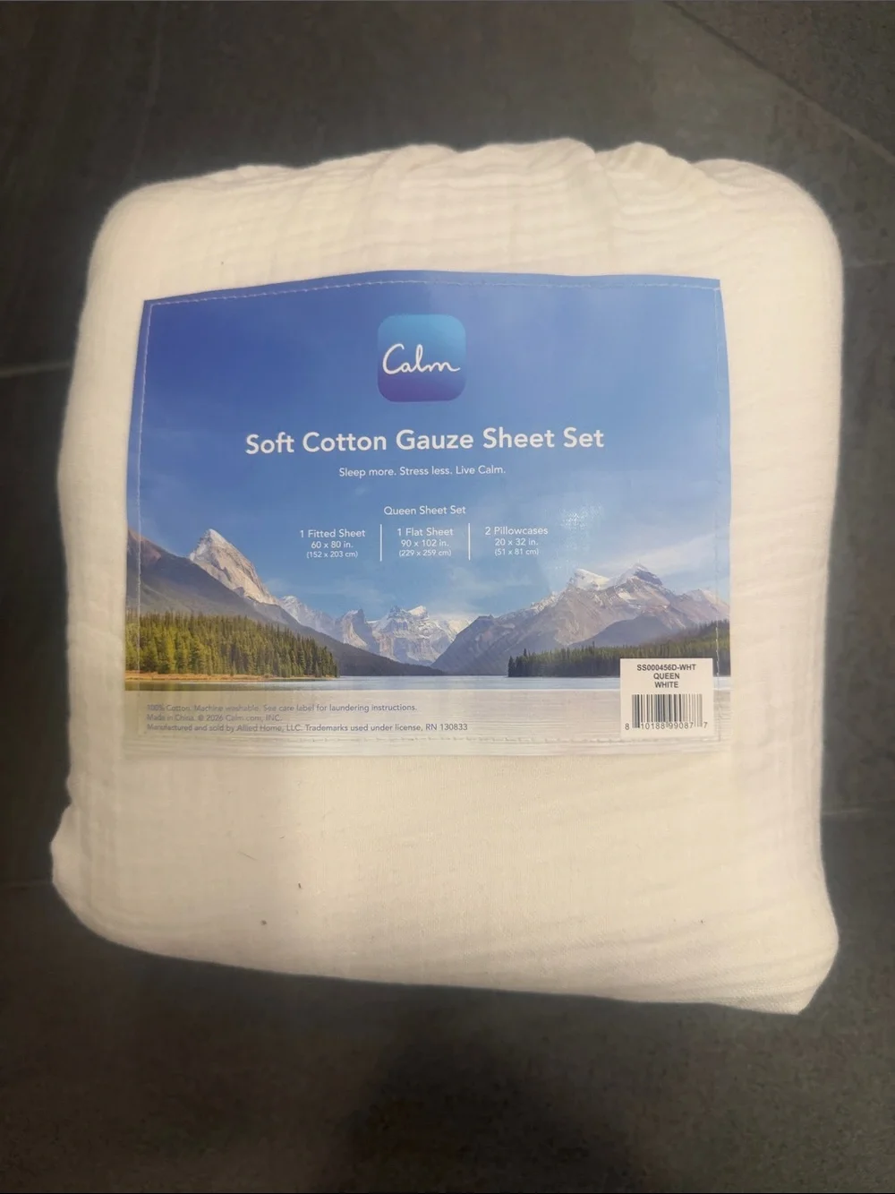 Brand New! Calm Soft Cotton Gauze Queen Sheet Set with Storage Bag